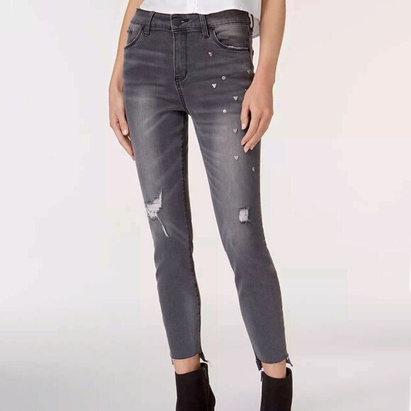 STS Blue Ashley High Rise Skinny Jeans Size 27 Faded Black Studded Raw Step-Hem - Picture 1 of 10